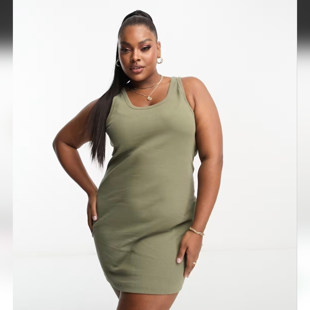 NWT ASOS DESIGN Curve Ribbed Scoop Neck Tank Top Mini Dress